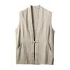 Linen vest men's vest top cardigan vest loose regular fit top casual style jacket summer men blouse casual jacket suit vest regular fit casual shirt Henley shirt, khaki, XXXL view 1