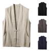 Linen vest men's vest top cardigan vest loose regular fit top casual style jacket summer men blouse casual jacket suit vest regular fit casual shirt Henley shirt, khaki, XXXL view 2