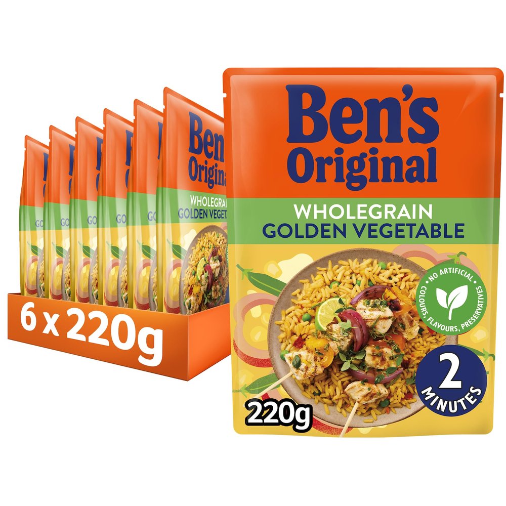 BEN'S ORIGINAL Wholegrain Brown Golden Vegetables Microwave Rice, Bulk Multipack 6 x 220g pouches