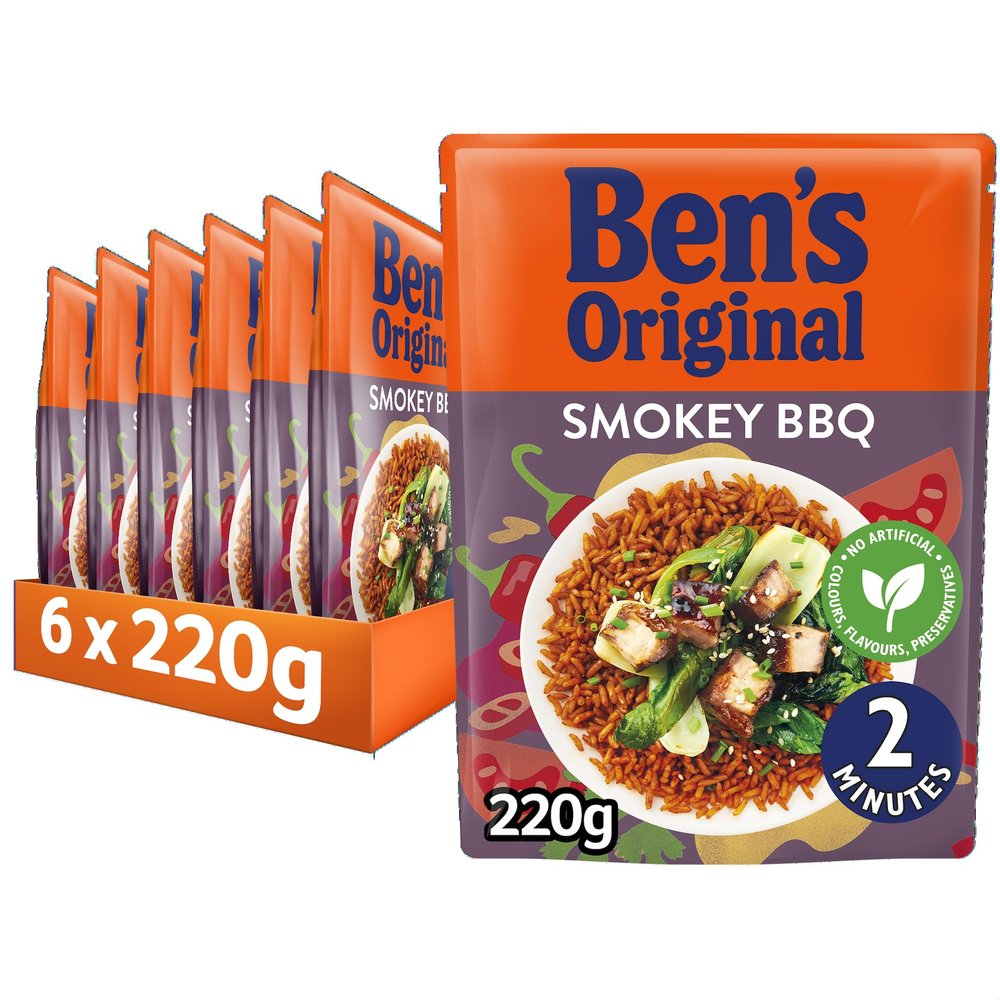 BEN'S ORIGINAL Smokey BBQ Microwave Rice, Bulk Multipack 6 x 220g pouches