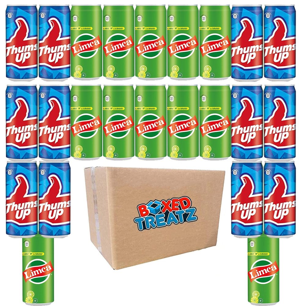 Limca Can Thums Up Can 12x Limca 300ml + 12x Thums Up 300ml Pack Of 24 Indian Soft Drink Bundle Limca Indian Lime Drink Strong Fizzy Flavoured Sparkling Drink With A Spicy Twist Boxed Treatz