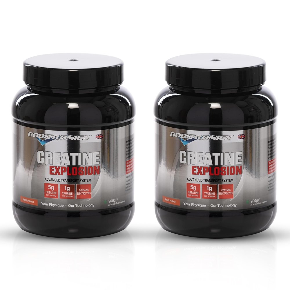 Boditronics Creatine Explosion 900g Creatine Monohydrate Powder Contains with Magnesium, L Taurine Creatine for Increase Muscle Growth, Power, Strength, Available in Fruit Punch Flavour (2)