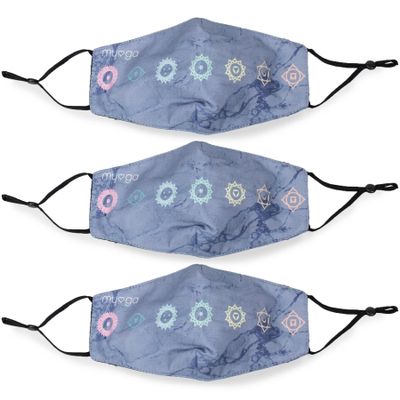 Myga Face Masks - 3 Pack Washable Reusable Fabric Masks with Adjustable Ear Loop and Filter Pocket for Adults - Natural Bamboo & Cotton Face Covering for Sensitive Skin - Set of 3, Chakra
