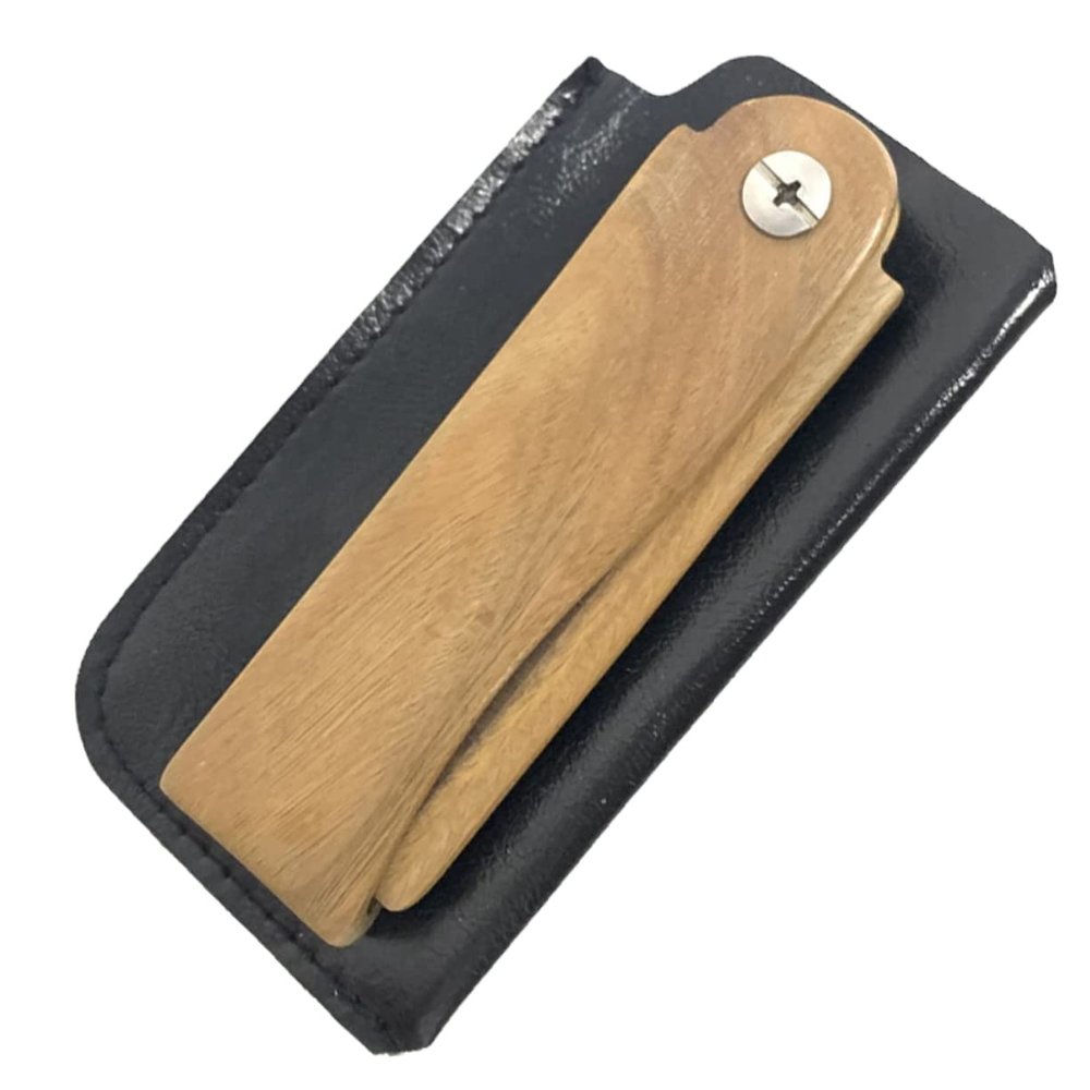 minkissy Wooden Folding Hair Comb with Case Compact Beard Comb Multi-Function for Men Wood
