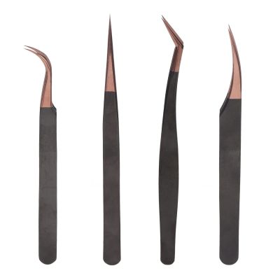 4Pcs Eyelash Extension Tweezers, Portable Eyelash Extension Tweezers Set, Stainless Steel Anti Static Nail Art Tweezers for Beauty