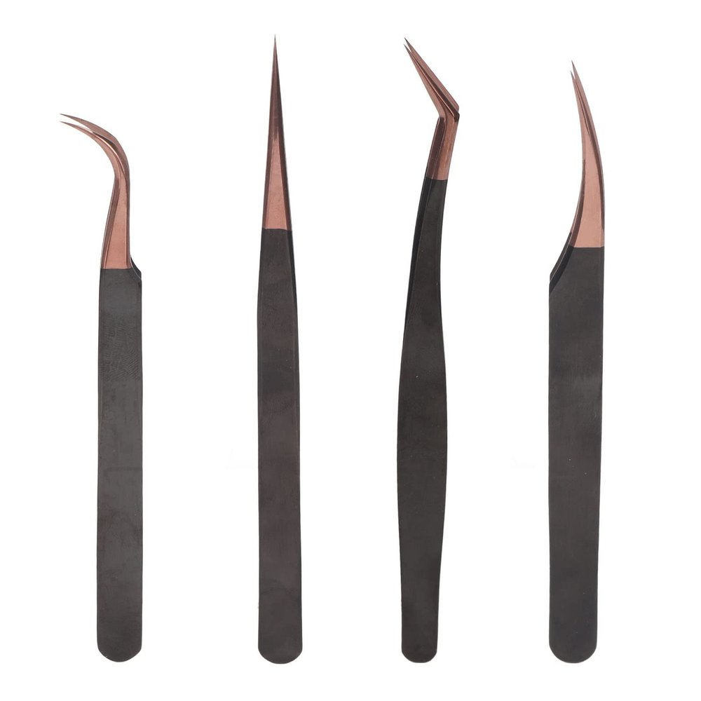 4Pcs Eyelash Extension Tweezers, Portable Eyelash Extension Tweezers Set, Stainless Steel Anti Static Nail Art Tweezers for Beauty