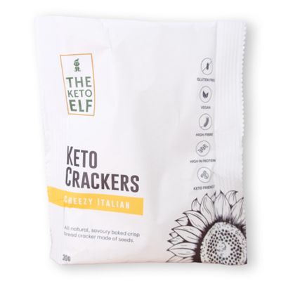 The Keto Elf | Cheezy Italian Keto Crackers | Vegan & Keto-Friendly | Bursting with Italian Herbs and Nutritional Yeast | Allergen-Free & Wholesome Ingredients | Box of 10 x 30g Packs