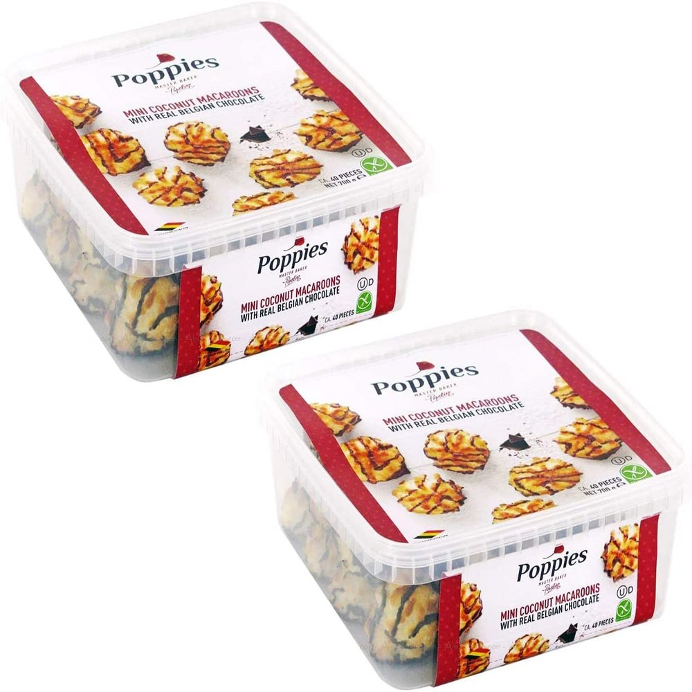 Poppies Master Baker Mini Coconut Macaroons with Real Belgian Chocolate - 700g | Pack of 2 | NON GMO GLUTEN-FREE KOSHER DAIRY | Coconut Pastry | Best Cookies | Sold by ESSENTIAL PRODUCTS