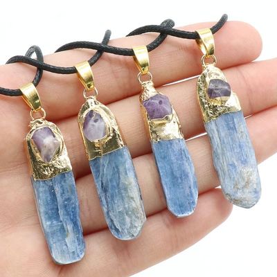 1pc Natural Kyanite Stone Pendant Necklaces Irregular Wand Raw Mineral Blue Quartz Choker Necklace for Women Femme Reiki Healing, SBOTTON8573.