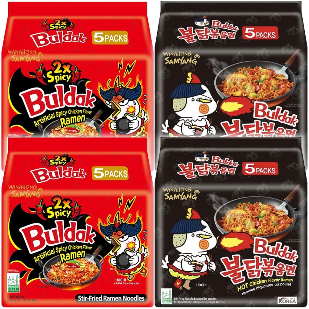 WaNaHong Samyang Hot Chicken Flavour Ramen Noodles Box - Original (10 Packs) & Double Spicy (10 Packs) - HALAL