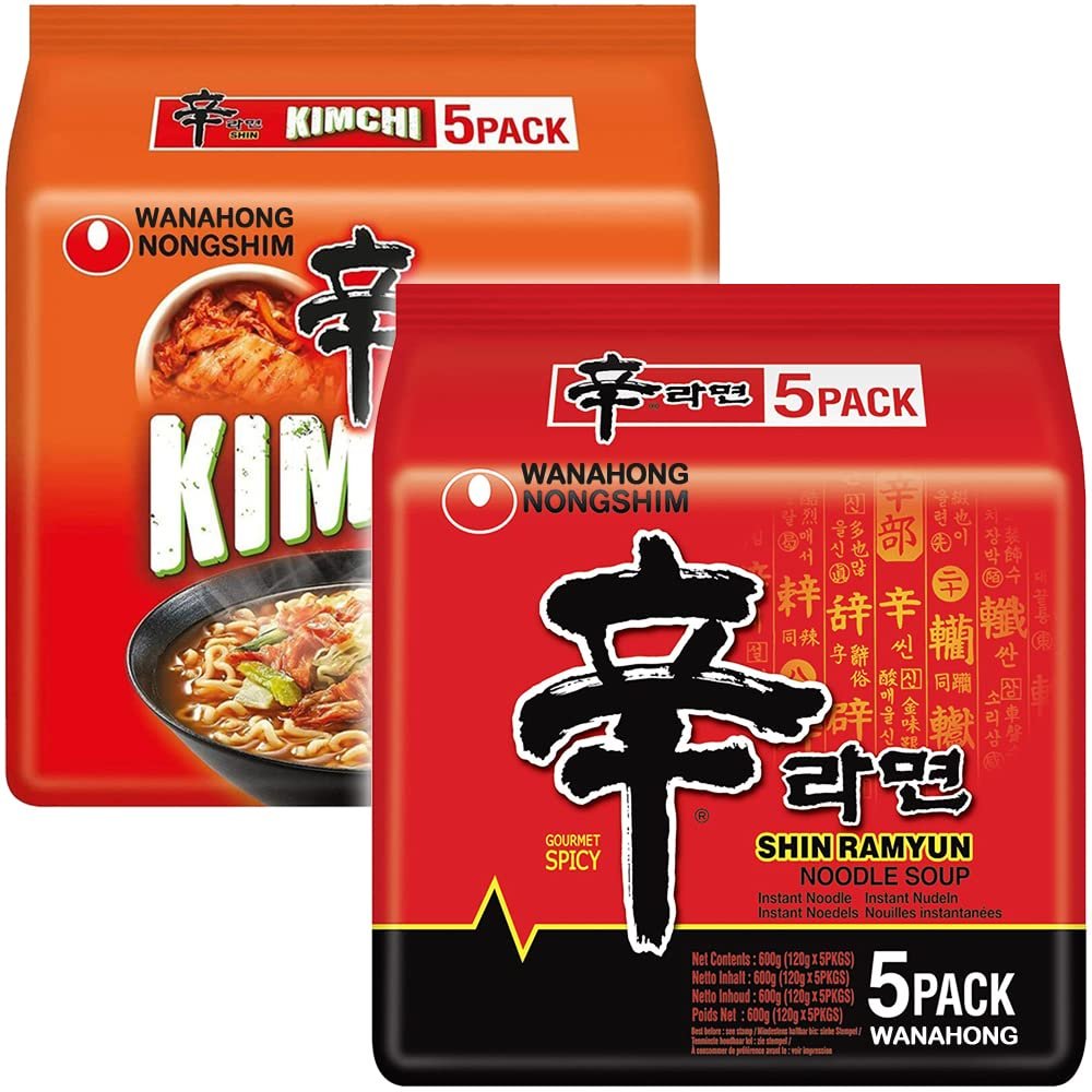 WaNaHong's NONGSHIM Noodle Box - Shin Ramyun (5 Packs) & Kimchi Ramyun (5 Packs)