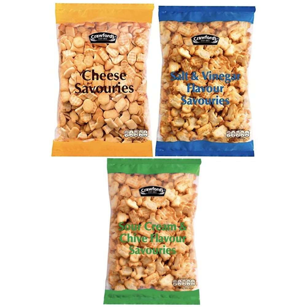 Biscuits Multipacks of Crawfords Cheese Snacks Savouries, Salt & Vinegar, Sour Cream & Chive | An Ideal Biscuits Bulk for a Gift or to Treat Yourself | Perfect for Sharing