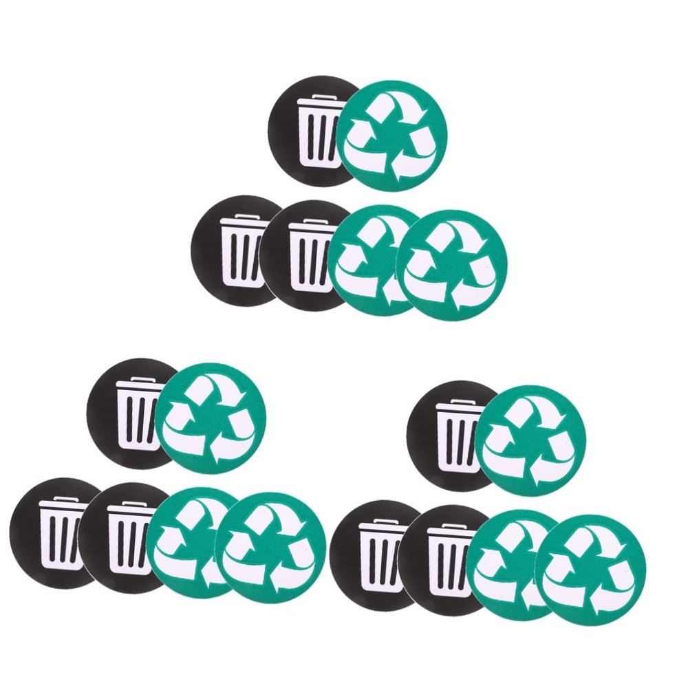 Cabilock 18pcs Recycling Stickers for Trash Bin Self-Adhesive Recycle Sign Labels Garbage Classification Decals Suitable for Kitchen Trash Can and Compost Bin