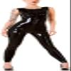 Neck Entry Rubber Latex Sleeveless Round Neck Catsuit with Crotch Zip,Black,Large view 1