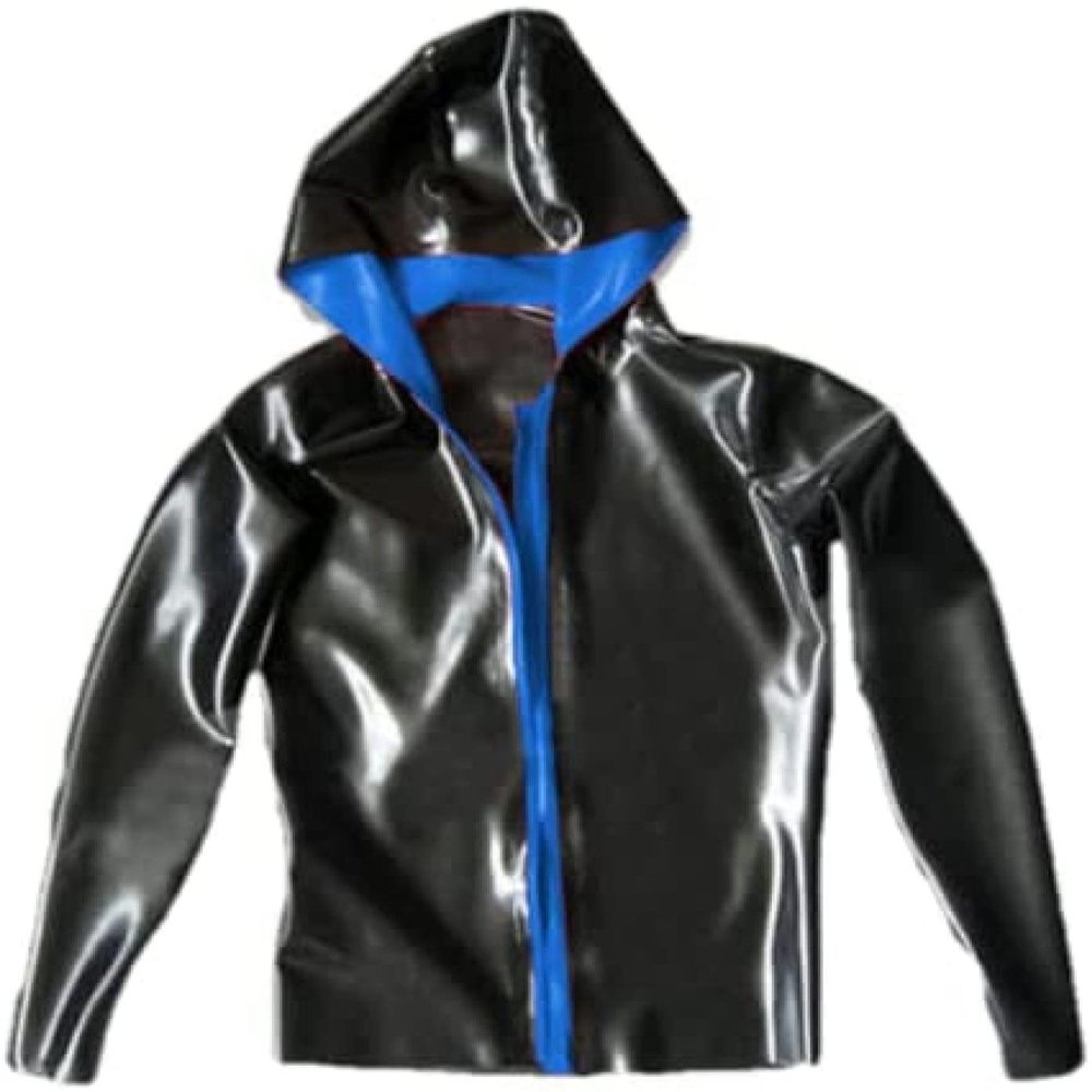 Latex Rubber Ops Hoodie Jacket Navy Blue with Black,Custom Color,X-Large