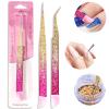 Ouligay 2Pcs Straight & Curved Tip Double Ended Nail Art Tweezers - Stainless Steel Art Rhinestone Picker Pointed Tweezers Kit for Craft, Nail Art & Jewelry Making view 2