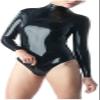 Unisex Black Long Sleeve Latex Swimwear Cosplay Rubber Fetish Bodysuit with Crotch Zipper,Customize,X-Small view 1