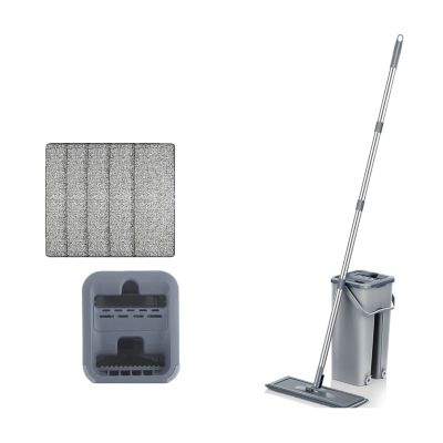 PAXTOR Home Hand Free Flat Floor Mop And Bucket Set For Professional Home Floor Cleaning System With Washable Microfiber Pads For Hardwood (Color : Grey with 6 pads)