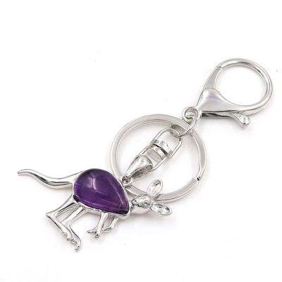 Plated Circle Clasp Shape Green Turquoises Stone Key Chain Lapis Lazuli,Amethysts