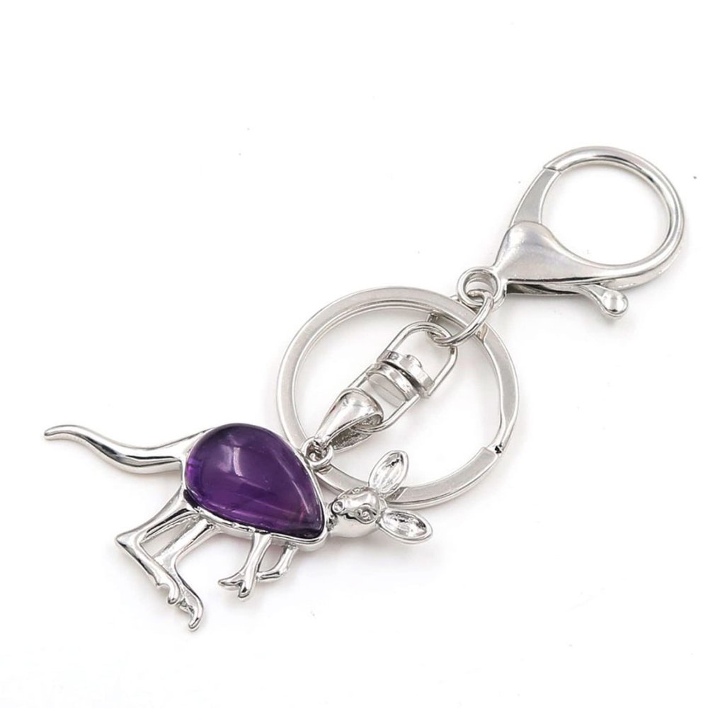 Plated Circle Clasp Shape Green Turquoises Stone Key Chain Lapis Lazuli,Amethysts