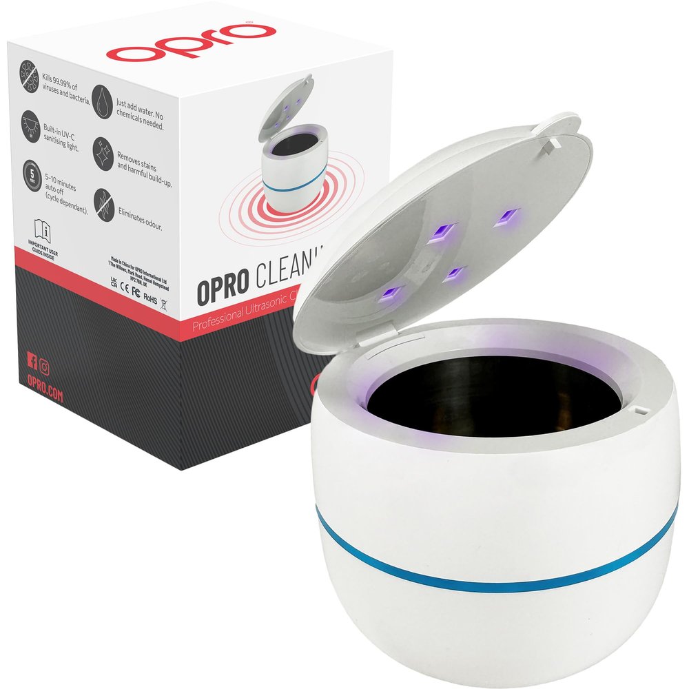 OPRO Ultrasonic UV Cleaner  Clinical-Grade Cleaning for Mouth Guards, Gum Shields, & Night Guards  Ultrasonic Retainer Cleaner, Eliminates 99.99% of Bacteria  Chemical-Free