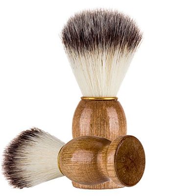 2 Pcs Wooden Beard Brush, Natural Badger Hair Men's Shaving Brush, Barber Salon Men Facial Beard Cleaning Appliance Grooming Kit for Wet Shaving Face Care