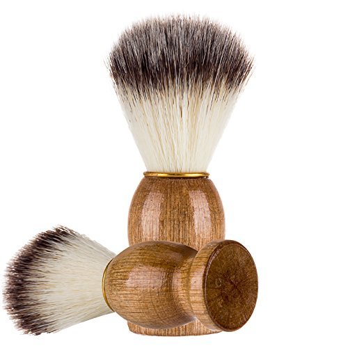 2 Pcs Wooden Beard Brush, Natural Badger Hair Men's Shaving Brush, Barber Salon Men Facial Beard Cleaning Appliance Grooming Kit for Wet Shaving Face Care