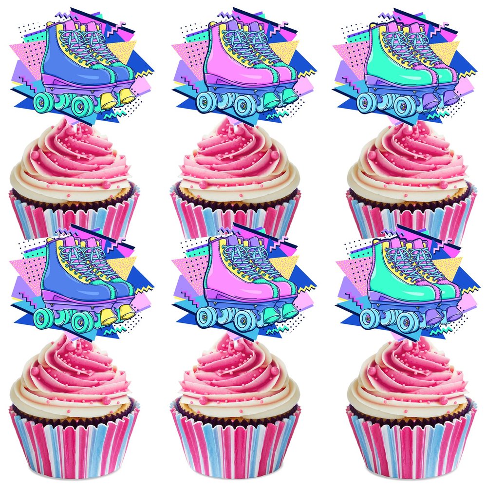 80's Retro 1980 Roller Skating Cupcake Toppers