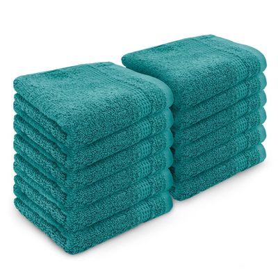 Velosso 12 Pack Premium Soft 100% Egyptian Cotton Ring Spun Soft Feel Face Cloths Flannel High Absorbent Spa, Gym, Sauna Face Towel (Jade)