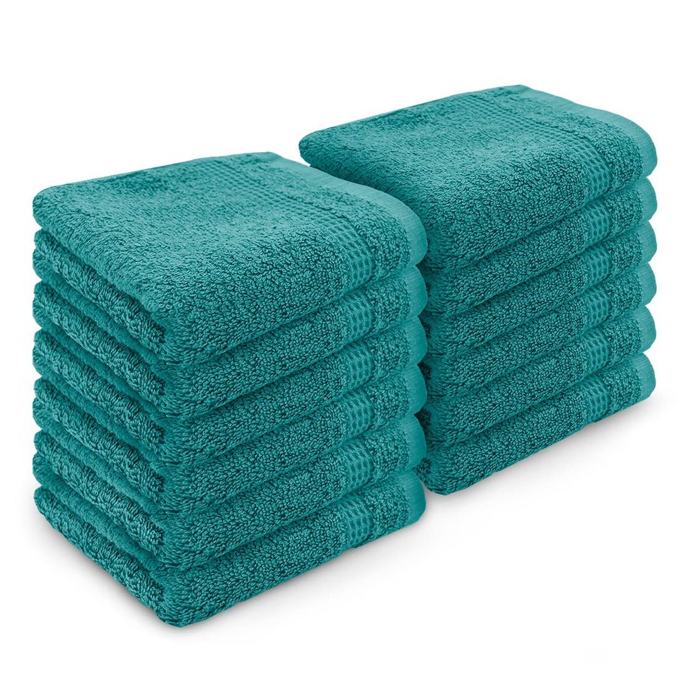 Velosso 12 Pack Premium Soft 100% Egyptian Cotton Ring Spun Soft Feel Face Cloths Flannel High Absorbent Spa, Gym, Sauna Face Towel (Jade)