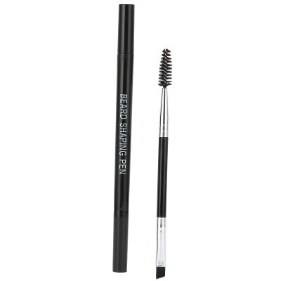 Beard Filling Pen Kit, 4ml Easily Sweat Proof Black Long Lasting Waterproof Beard Pen with Blending Four Fork Tips Brush Black 3 Years
