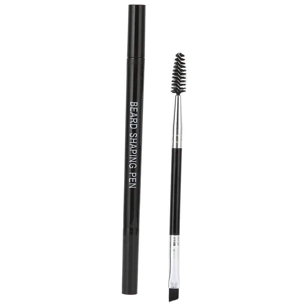 Beard Filling Pen Kit, 4ml Easily Sweat Proof Black Long Lasting Waterproof Beard Pen with Blending Four Fork Tips Brush Black 3 Years