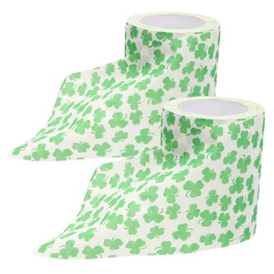 SEWOART St Patricks Day Toilet Paper 2 Rolls Clover Print Flexible Roll Tissue Good Water Absorption Disposable Napkins for Hotel Bathroom