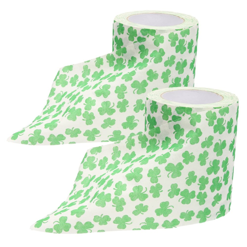 SEWOART St Patricks Day Toilet Paper 2 Rolls Clover Print Flexible Roll Tissue Good Water Absorption Disposable Napkins for Hotel Bathroom