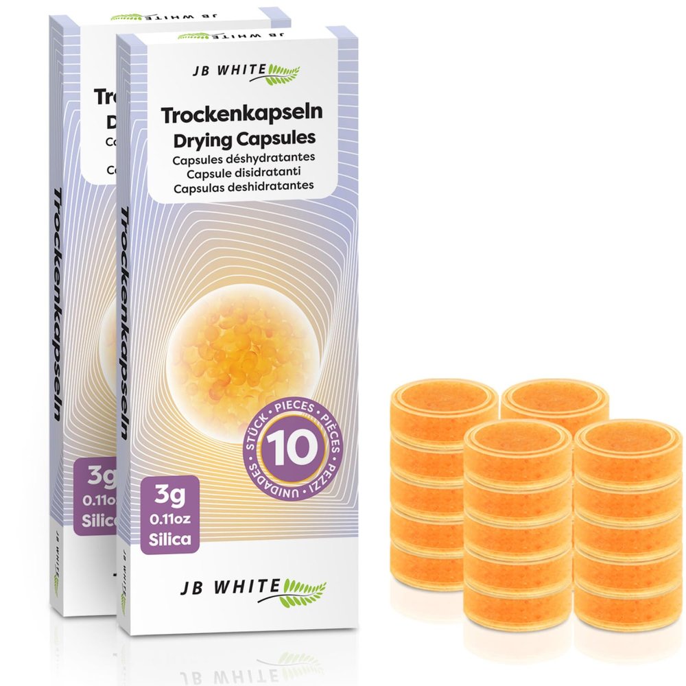 JB White 20 Hearing Aid Drying Capsules for Phonak C&C Dry-Cap, Starkey and Unitron Charger Case | Dehumidifier Orange Silica Desiccant Tablets (2 Pack, 20pcs, 3g)