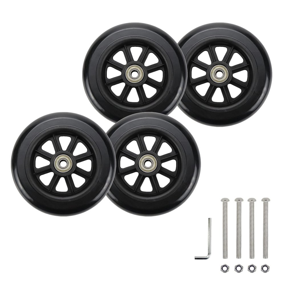 Wealrit Black Solid Walker Wheels Replacement - 5 Inch Drive Rollator Wheels (Pack of 4)
