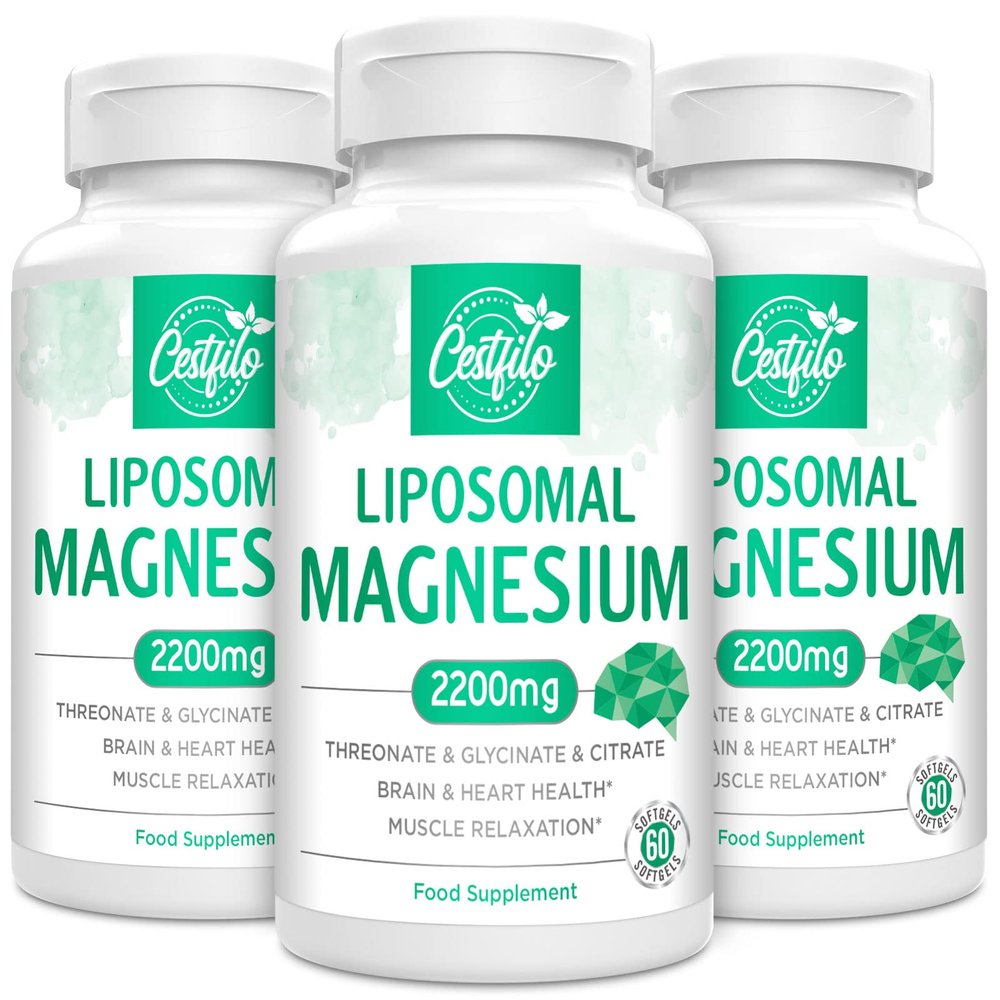 Liposomal Magnesium Complex 2200mg - High Potency with Glycinate & Citrate, Gluten Free, 60 Softgels.(60 Count (Pack of 3)