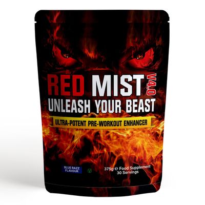 Boditronics RED Mist V4 375g Pre Workout Supplement with Citrulline Malate, Beta Alanine, Taurine, L-Arginine AKG, Creatine HCl, L-Tyrosine, Caffeine and Pine Bark Extract |Pre-Workout Powder