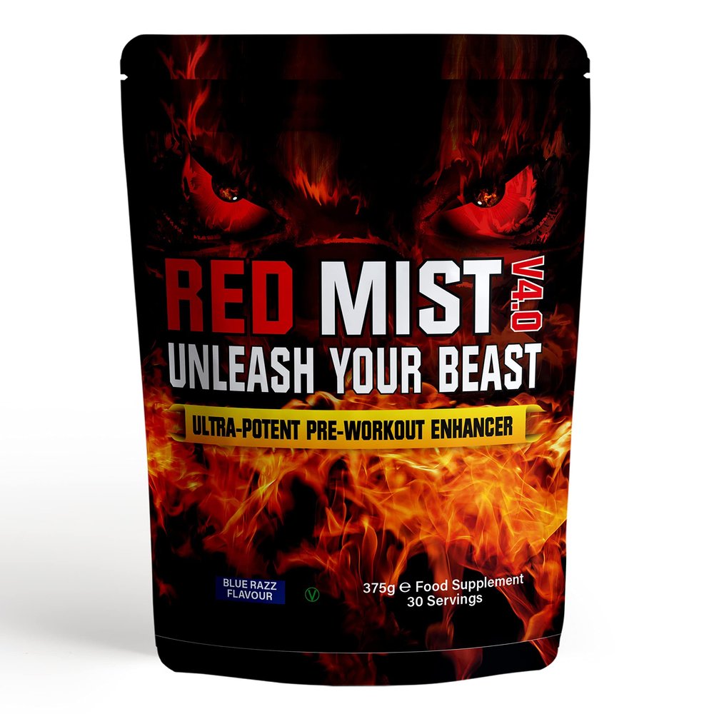 Boditronics RED Mist V4 375g Pre Workout Supplement with Citrulline Malate, Beta Alanine, Taurine, L-Arginine AKG, Creatine HCl, L-Tyrosine, Caffeine and Pine Bark Extract |Pre-Workout Powder