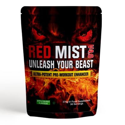 Boditronics RED Mist V4 375g Pre Workout Supplement with Citrulline Malate, Beta Alanine, Taurine, L-Arginine AKG, Creatine HCl, L-Tyrosine, Caffeine and Pine Bark Extract |Pre-Workout Powder