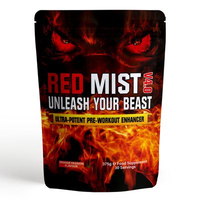Boditronics RED Mist V4 375g Pre Workout Supplement with Citrulline Malate, Beta Alanine, Taurine, L-Arginine AKG, Creatine HCl, L-Tyrosine, Caffeine and Pine Bark Extract |Pre-Workout Powder