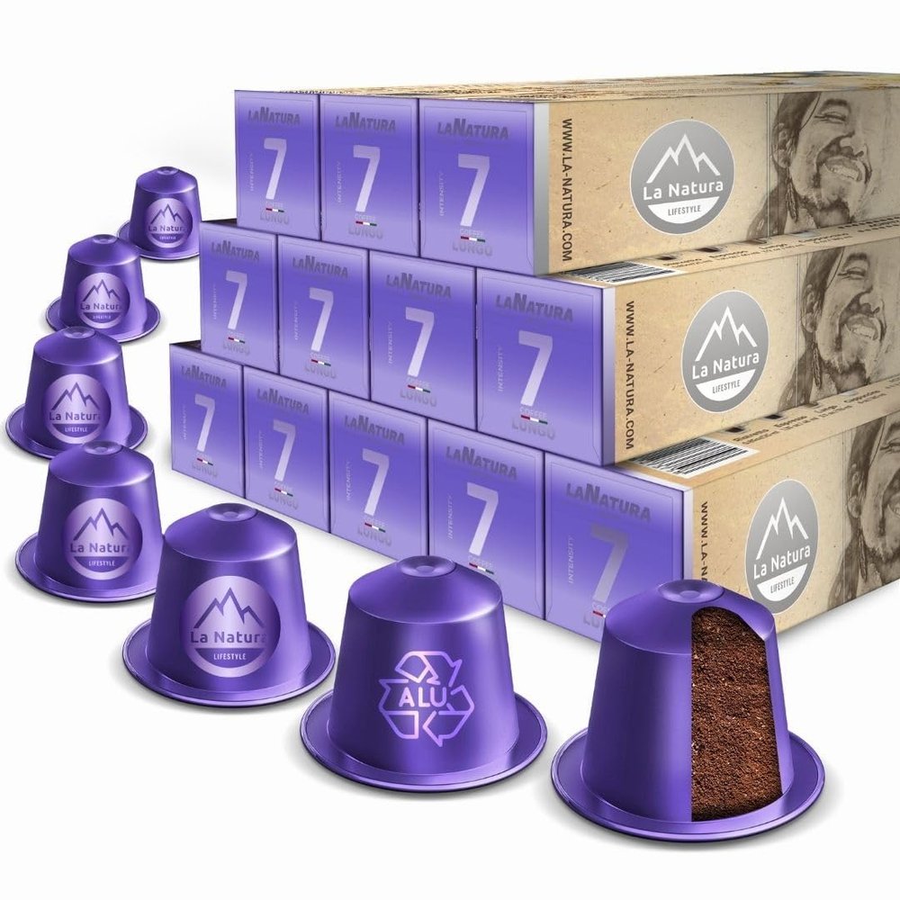 La Natura Lifestyle | 120x LUNGO coffee capsules made of aluminum | compatible with Nespresso* coffee capsule machines | 100% recyclable