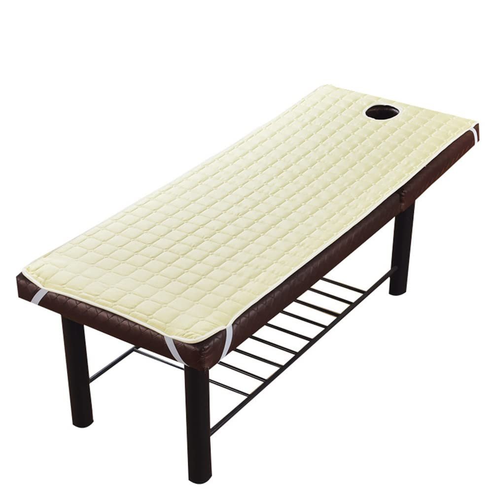Highdi Massage Bed Cover with Face Hole, Quilted Cotton Washable Massage Bed Sheet Cover Beauty Massage SPA Couch Cover Elastic Cord Edge All-round Wrap for Massage Bed (Beige,185 * 70cm)