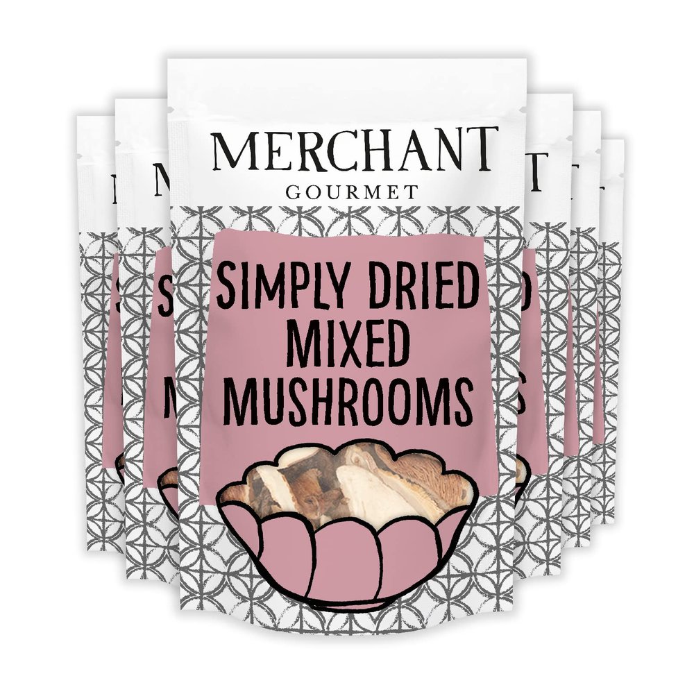 Merchant Gourmet Dried Mixed Mushrooms  Soak & Cook  Delicious Mix of Oyster, Shiitake & Porcini Mushrooms  Perfect in Risottos, Pasta & Soups  Pack of 6 x 30g Pouches