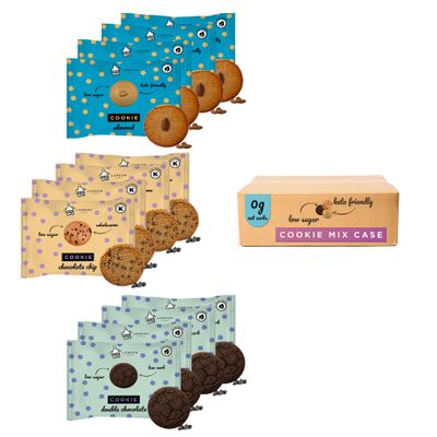 12 London Apron Keto Cookies  Soft Baked Mixed Flavours Box | 0 g Net Carbs  Low Carb Sugar Free Biscuits for Diabetics & Vegan Snack Made in UK (Chocolate Chip, Almond and Double Choc)