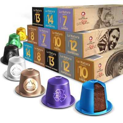 LUXURY VARIETY PACK | 120 coffee capsules in 6 different varieties | 100% Recyclable | Nespresso* compatible coffee capsules from La Natura Lifestyle | Made in Switzerland