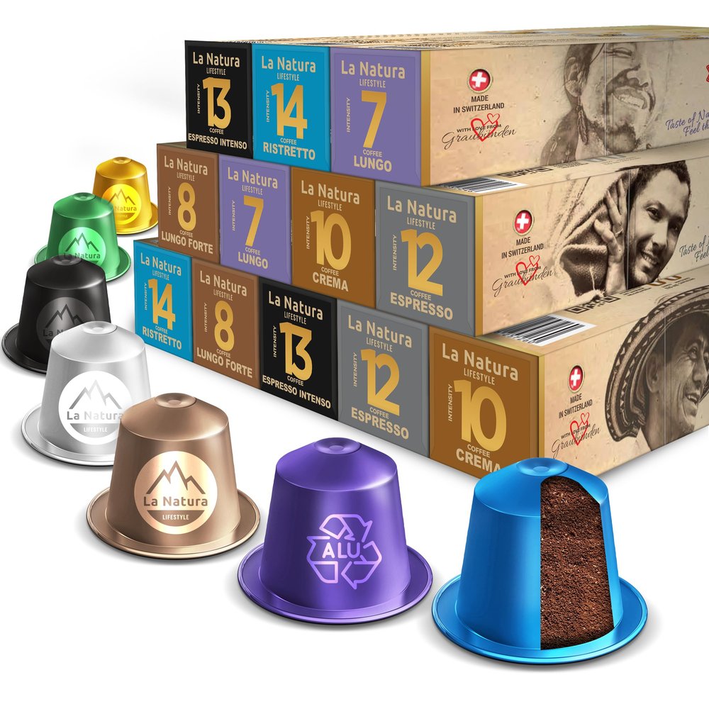 LUXURY VARIETY PACK | 120 coffee capsules in 6 different varieties | 100% Recyclable | Nespresso* compatible coffee capsules from La Natura Lifestyle | Made in Switzerland
