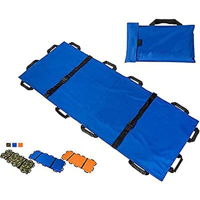 Samnuerly Portable Folding Stretcher,with 12 Handles Waterproof Foldable Emergency Rescue Back Stretcher with Storage Bags for Hospital,Ambulance (Color : Blue)
