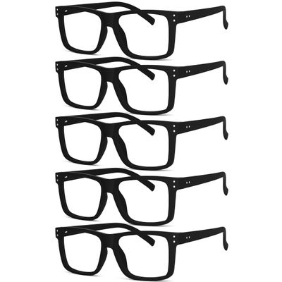 5-pack Oversized Reading Glasses Square Large Frame Readers for Men and Women - Black +1.75