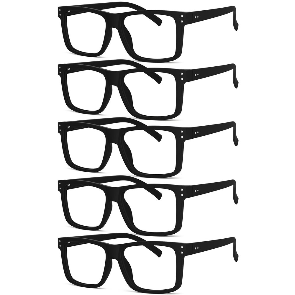5-pack Oversized Reading Glasses Square Large Frame Readers for Men and Women - Black +1.75